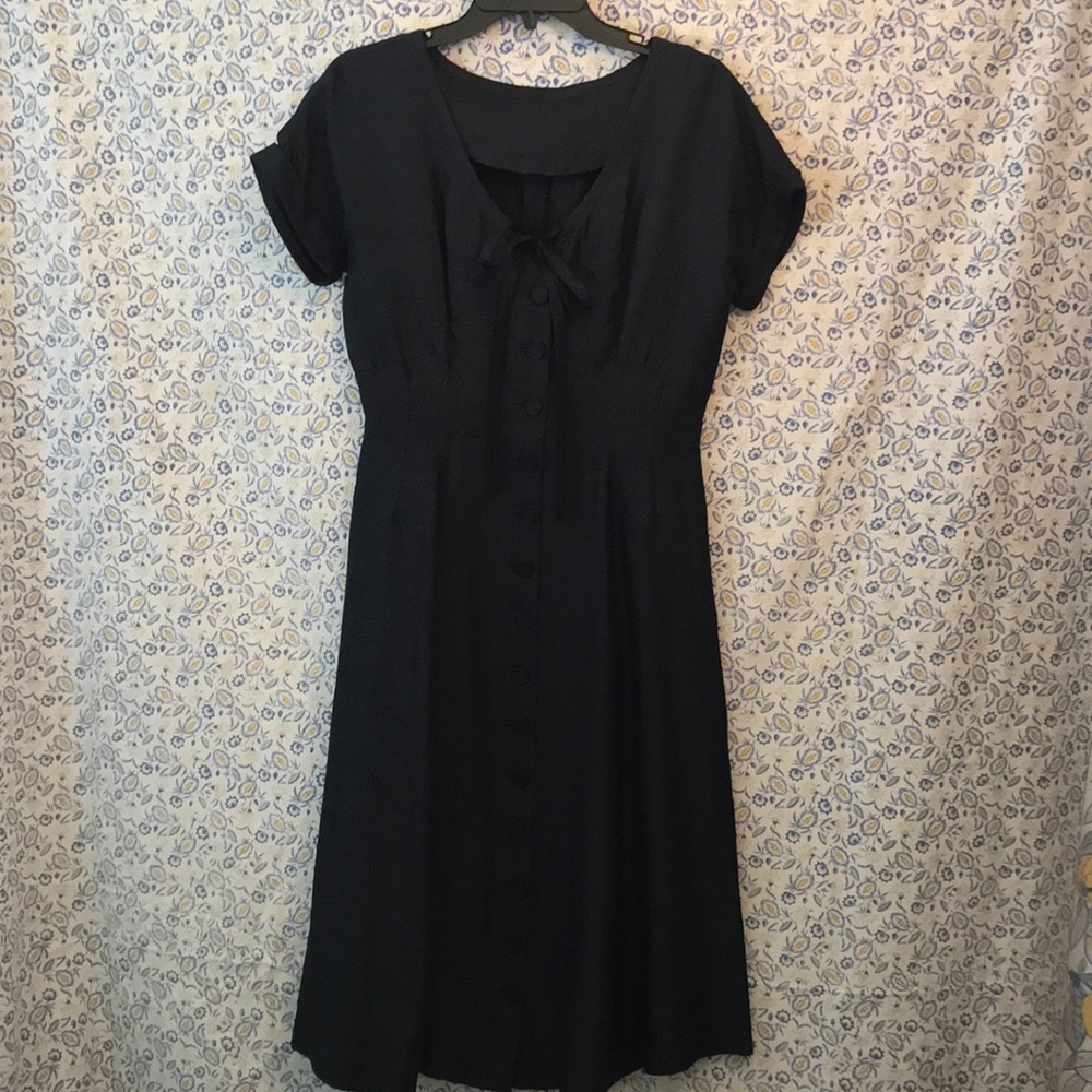 Handmade navy blue raw silk vintage style dress
